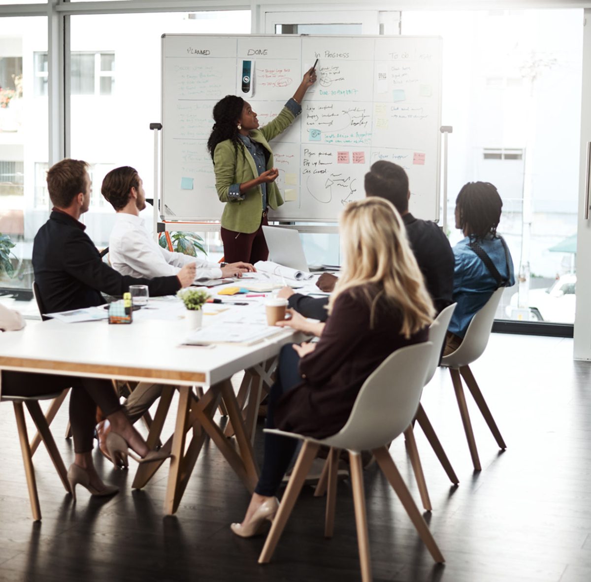 Professional team discussing strategies in office
