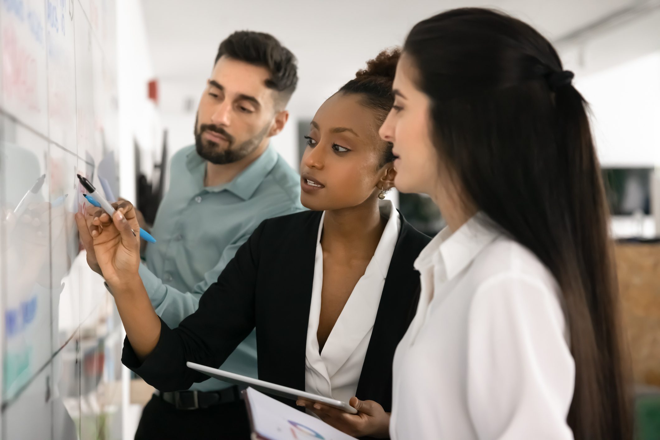 Professionals brainstorming ideas together