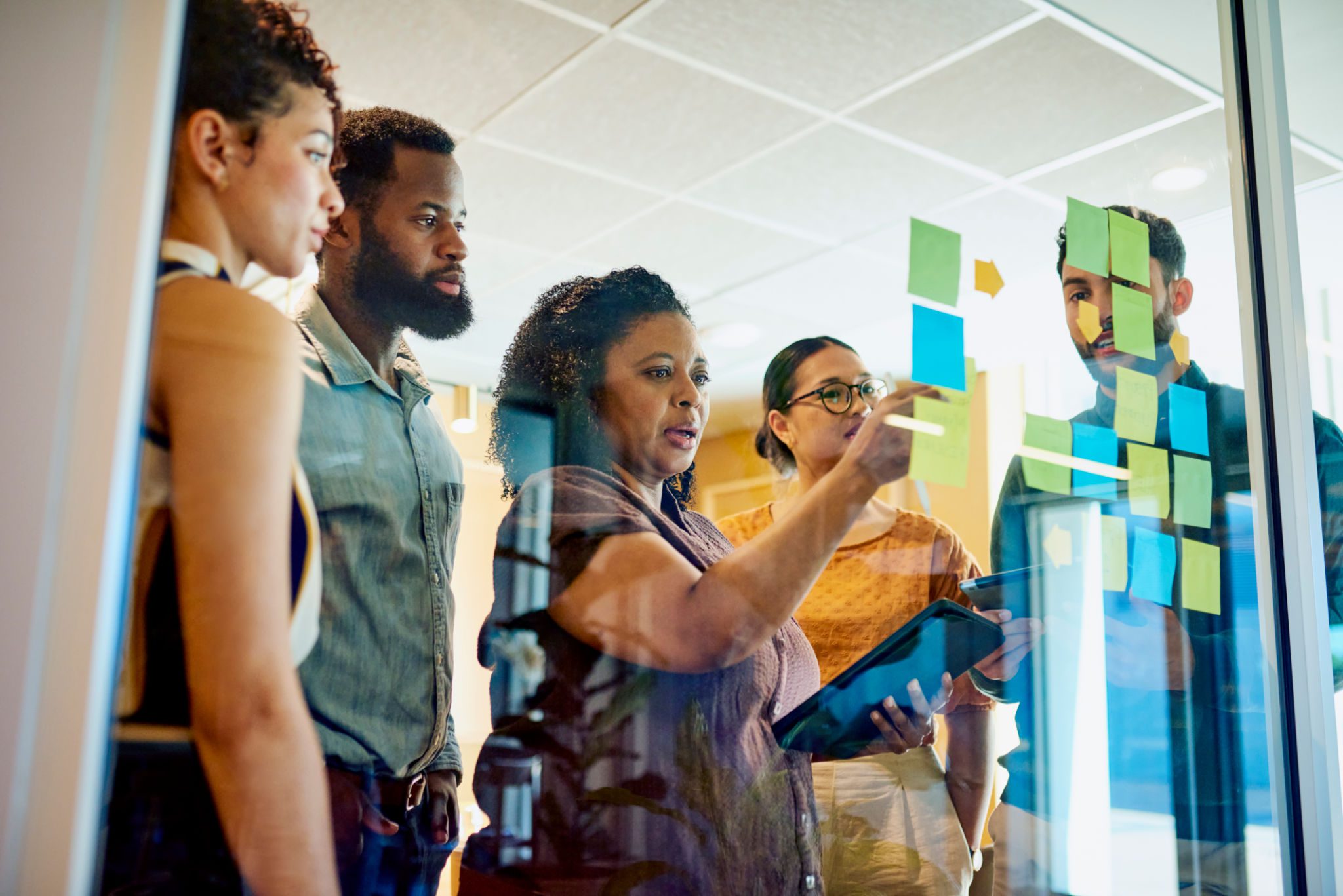 Diverse group collaborating in office setting